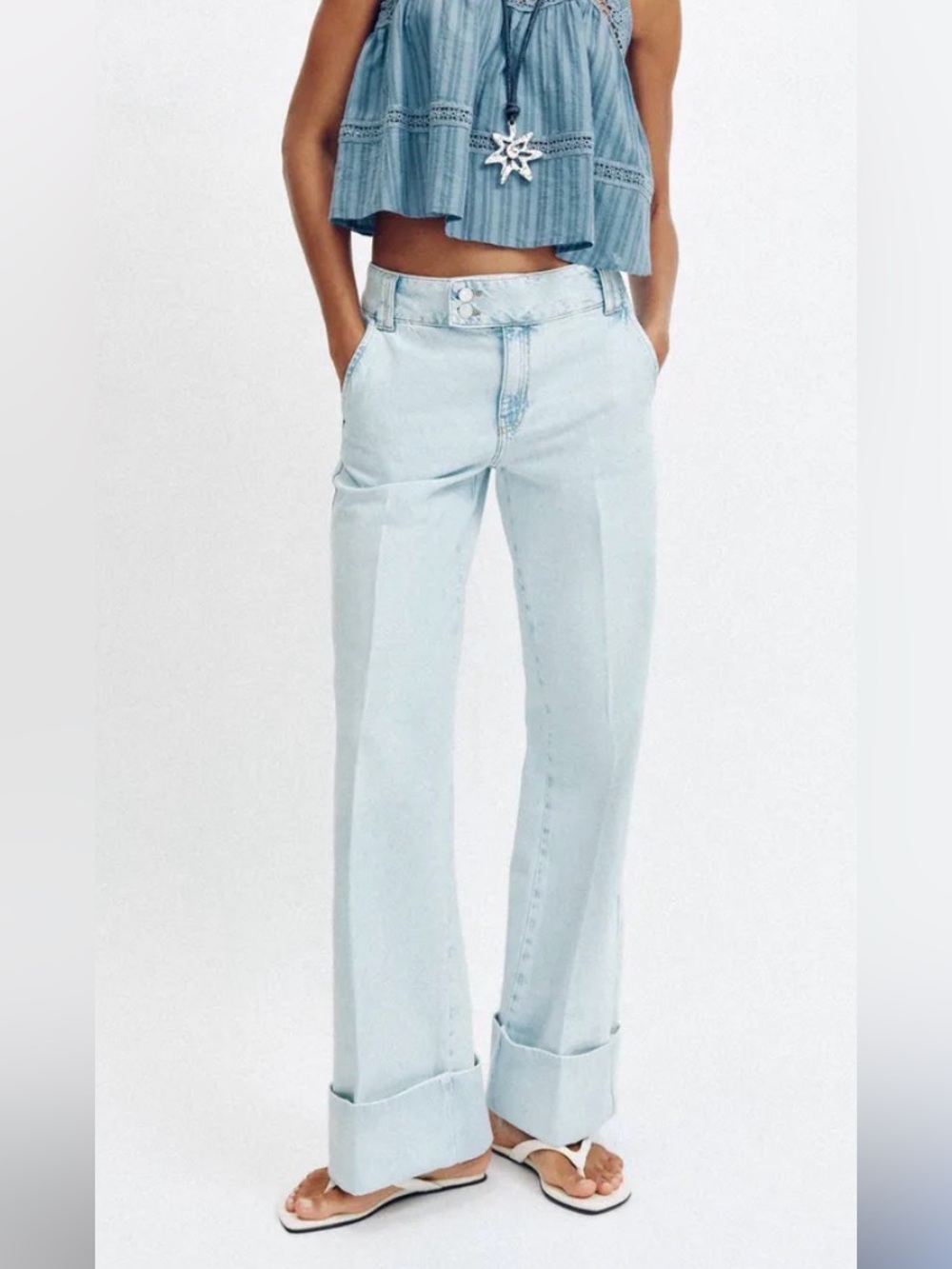 ZARA Cuffed Wide Leg Jean